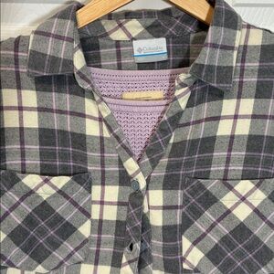 Columbia Cream, Charcoal & Purple Plaid Flannel Shirt Jacket